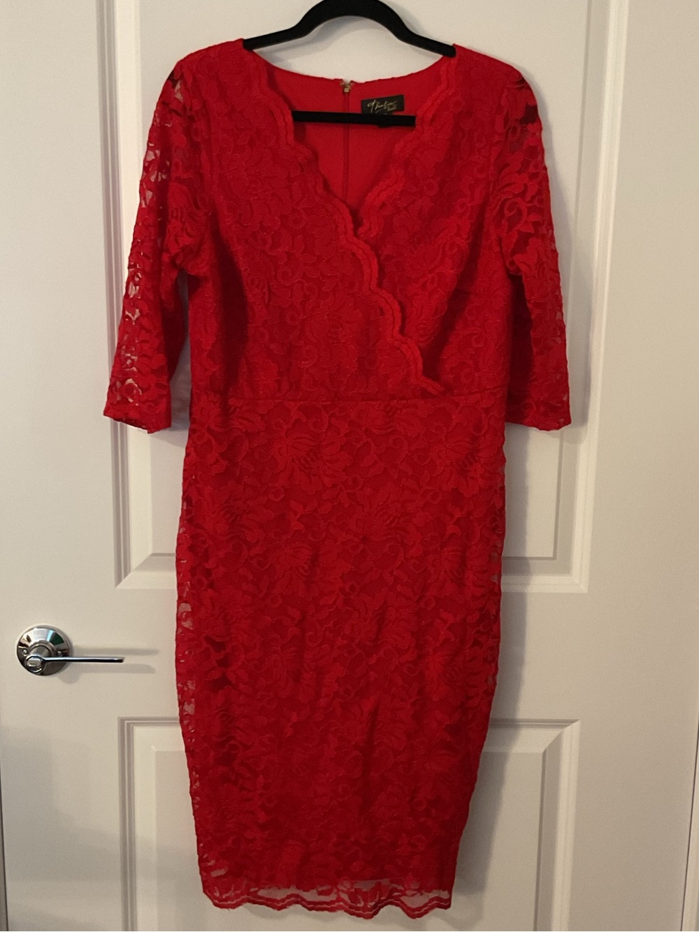 Thalia Sodi Red Lace Sheath Dress V-Neck 3/4 Sleeve Size